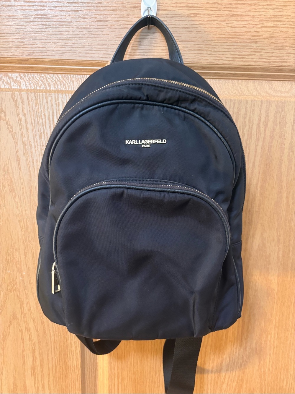 Karl Lagerfeld Black Nylon Zip-Front Backpack